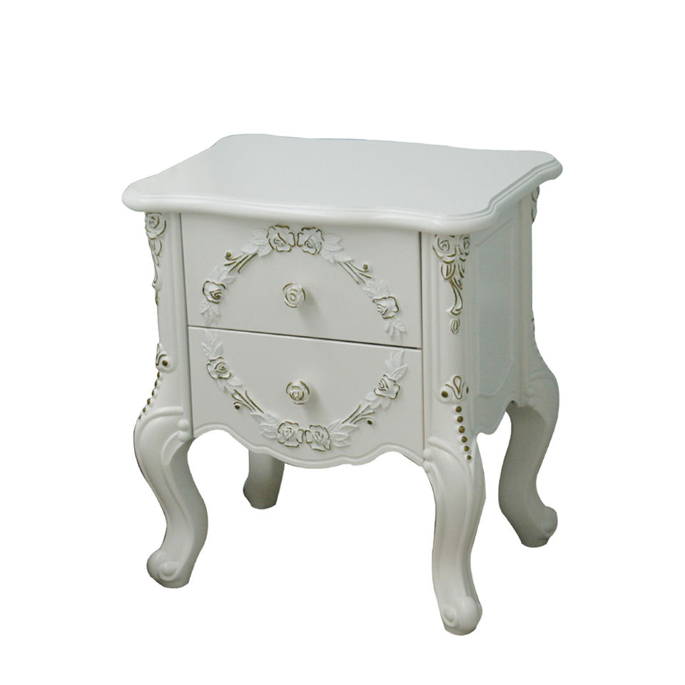 White Wooden Nightstands with 2 Layer Drawer