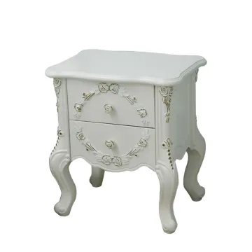 White Wooden Nightstands with 2 Layer Drawer
