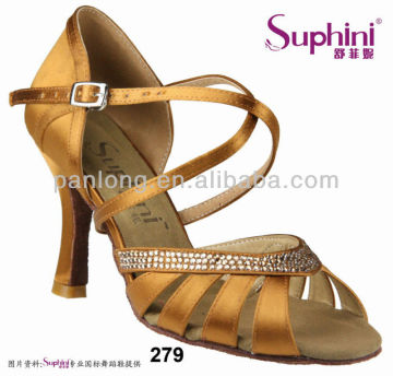 Suphini Deep Tan Satin Finesse Dianmond Latin Dance Shoes