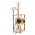 Modern Large Vertical Cat Scratcher Tower Wooden Indoor Cat Tree Space Saving Multi Level Climbing Post Stable