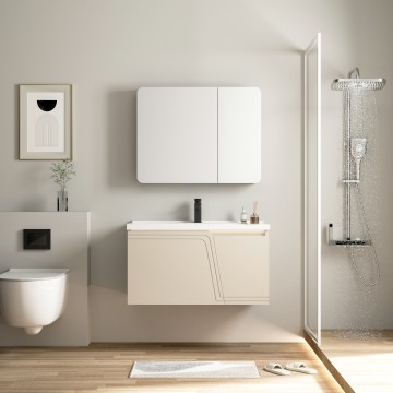 Vanitario per il bagno in PVC all'ingrosso di fabbrica con mobile a specchio in alluminio