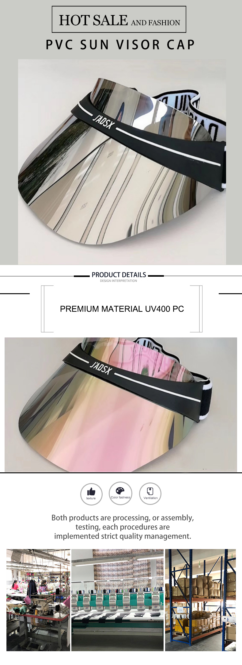 Iridescent Mirrored Plastic Sun Visor Cap