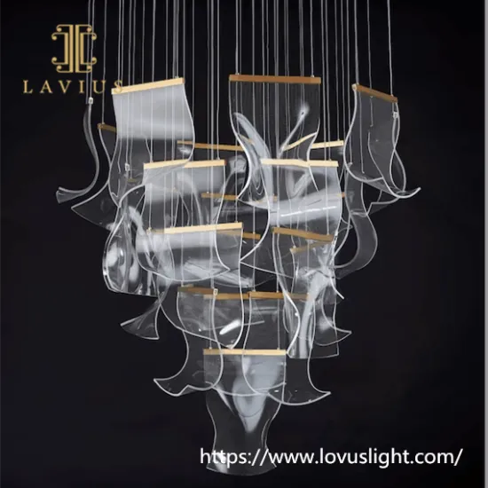 Curve shape modern design gold brass pendant light Light luxury chandelier for staircase Hotel lobby chandelier