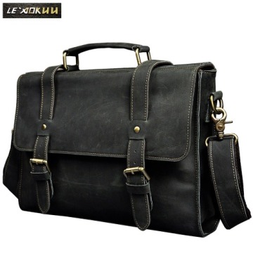 Le'aokuu Men Real Leather Antique Style Coffee Briefcase Business 13" Laptop Cases Attache Messenger Bags Portfolio 2767