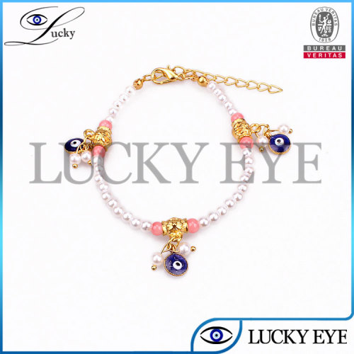 pink cute pearl braided evil eye knitted bracelet wholesale