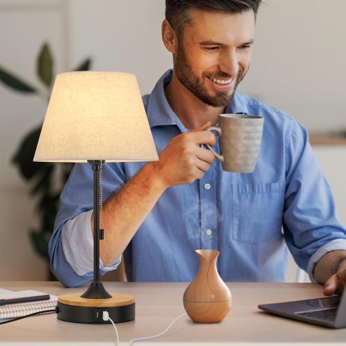 Wood Desk Lamps with Dual USB Charging Port