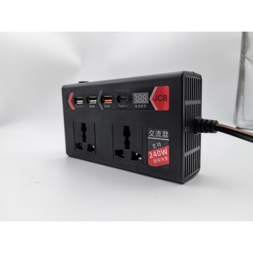 মাল্টি-পোর্ট এবং স্মার্ট ডিসপ্লে সহ বাল্ক কার পাওয়ার ইনভার্টার 12V/24V থেকে 220V AC 240W