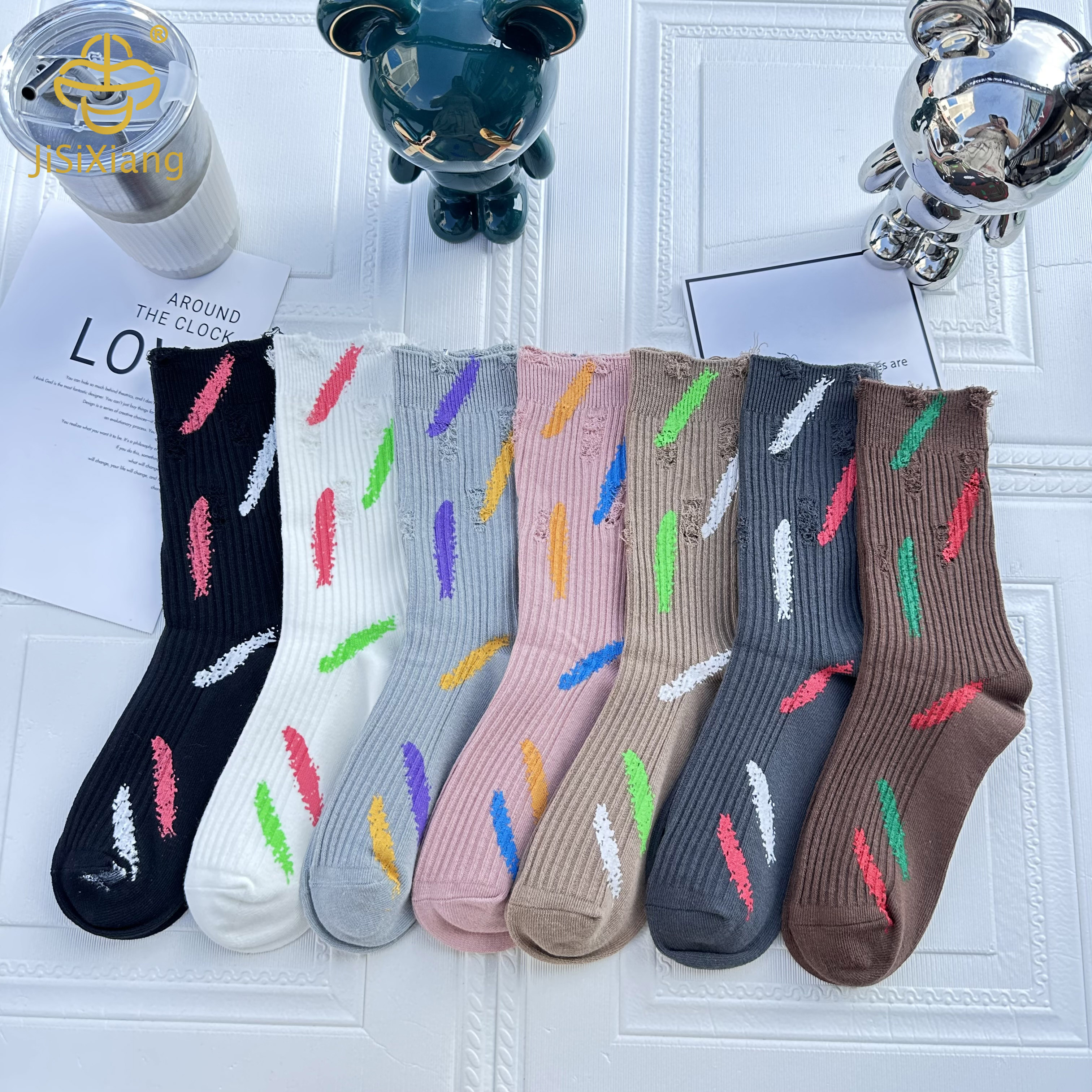 European and American ink-splashing tube socks