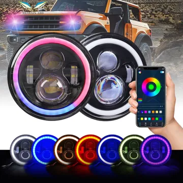 High Brightness 7 Inch Round Headlight with RGB Angel Eyes for Wrangler and Offroad Vehicles - APP Controlled LED Lamp