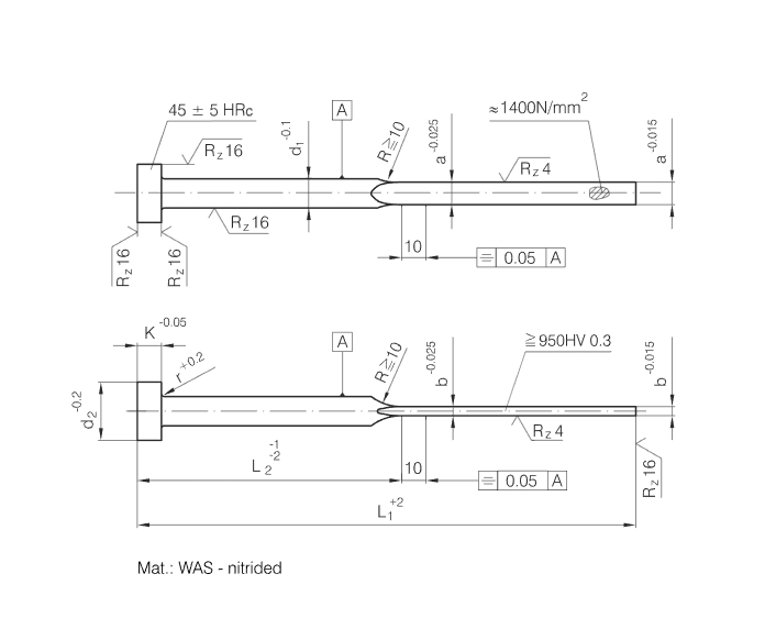 DIN1530/ISO8693 Blade Ejector Pins Nitrired and Hardened