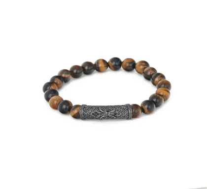 Antique Elastic Natural Stone Brown Tiger Eye Bracelet For Men