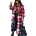 Women's Casual Lapel Button Down Long Plaid Shirt