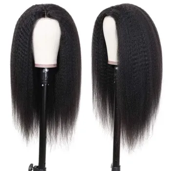 Best quality popular brazilian 180% density natural black real human hair  13*4 13*6 lace kinky straight wig for women