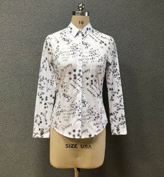 Women's All Over Print Slim Cotton Shirt Blouses
