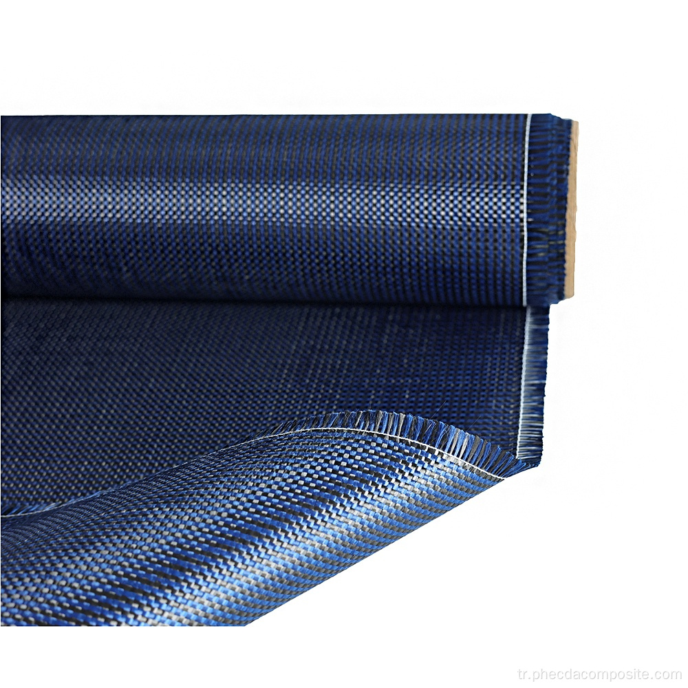 Düz mavi karbon aramid hibrid kumaş elyaf bez