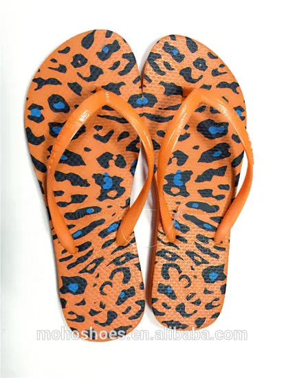 ladies leopard print orange flipflop
