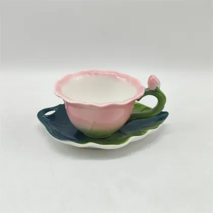 Tulip-Shaped Ceramic Coffee Cup & Saucer