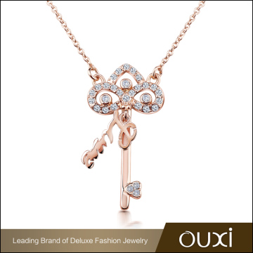 Latest Fashion Pendant Love Heart Key I LOVE You Zinc Alloy Couple Crystal Necklace Wholesale