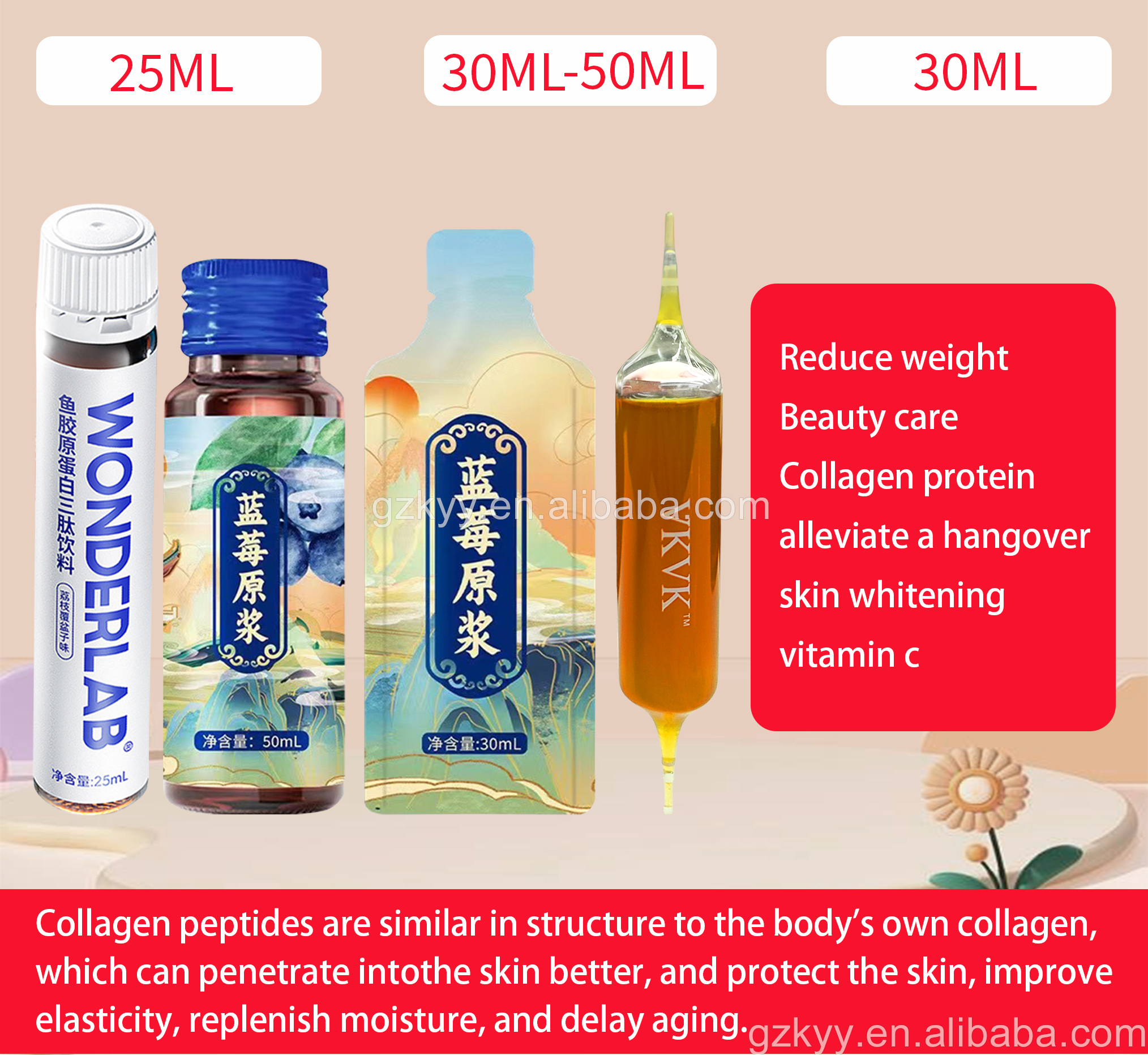 OEM/ODM Vegan Beauty Collagen Peptide Skin whitening Hydrating Women Skin Moisturizing Aloe Vera Oral Liquid Drink