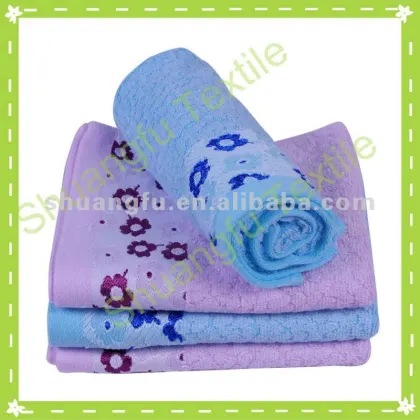 flower towel Embroider sky blue and pink