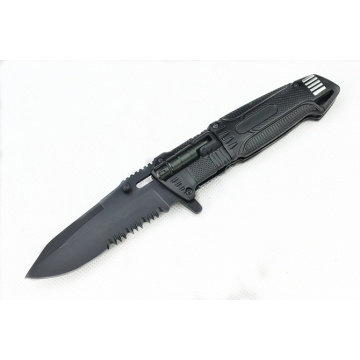 Черный тактический карманный нож со светодиодной подсветкой