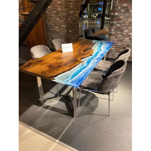 River Walnut Dining Table Free Logo Home Furniture Direct Solid Walnut Wood Coffee Kitchen Restaurant Cafe River Epoxy Resin Slab Dining Table Supplier