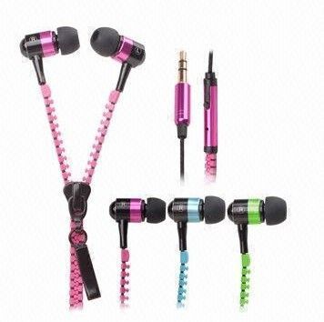 Waterproof Zipper Wired Earphones Colorful Noise Cancellation With Tangle Free Cord