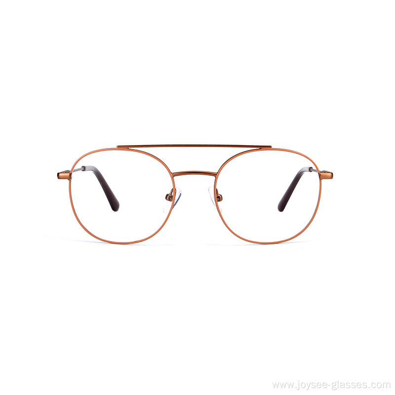 New Arrival Lightweight Round Double Color Two Nose Bar Metal Eyeglasses Frames For Unisex