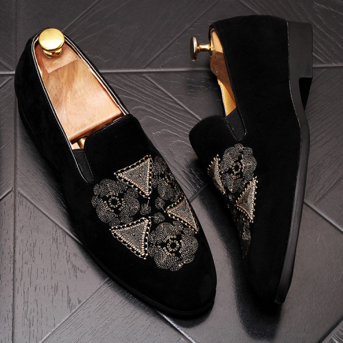 chaussures en cuir velours patch broderie été noir