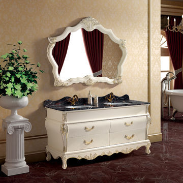 Solid wood floor bathroom cabinet with mirror