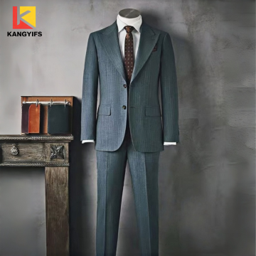 KANGYIFS Costume simple boutonnage à rayures vert gris