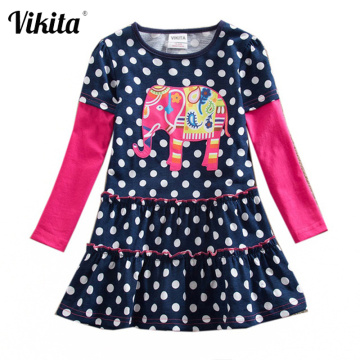 VIKITA Baby Girls Dress Toddlers Animal Cartoon Long Sleeve Princess Dresses Children Clothing for Kids Patchwork Dress LH605