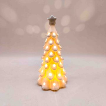Linterna LED de árbol de Navidad de cerámica en relieve