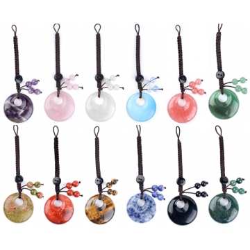 Natural Stone Donut Pendant Keychain Gemstone Pendant Charm Bag Tag Crystal Woven Stone Pendant Key Ring Bag Tag