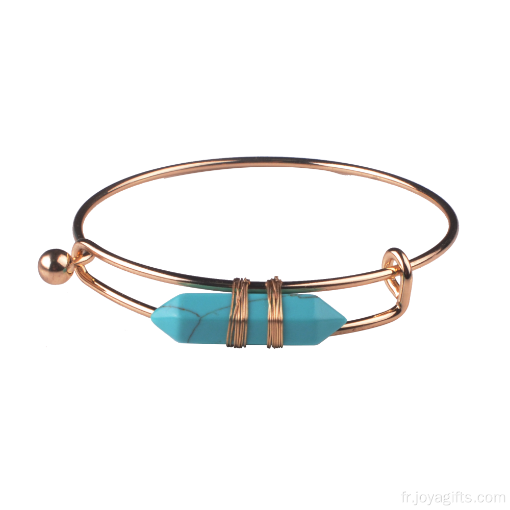 Bracelet jonc manchette prisme hexagonal turquoise plaqué or