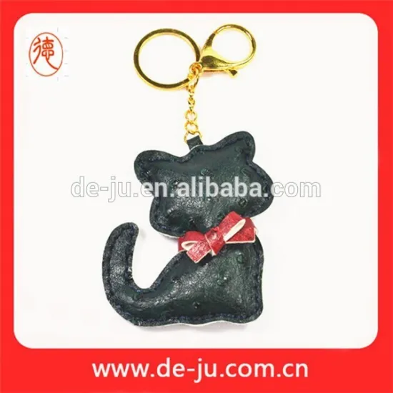 Black Leather Cat Cute Animal Shape Chain Key