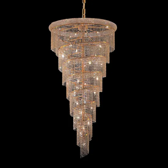 Luxury K9 Crystal Chandelier Gold Royal Cut Spiral Ceiling Light for Restaurant Church