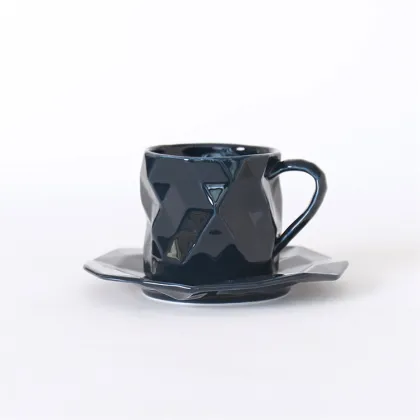 Unique Multi-Color Origami Porcelain Latte Coffee Tea Cup with Saucer