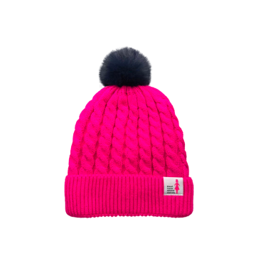 Beanie Manset Pom Pom Rajut Kabel Merah Muda Cerah