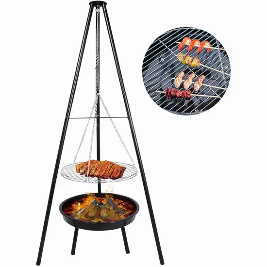 Adjustable Portable Backyard Cooking Stand for BBQ Rotisserie balcony Hang Chain roaster barbecue charcoal grill Tripod