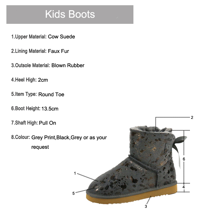 Fashion Winter Warm Cow Suede Leather Kids Boots
