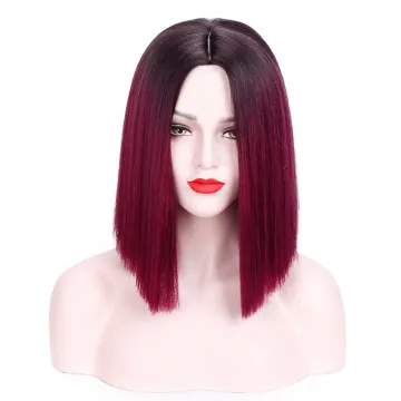 High Quality For Women High Temperature Women Bob Cosplay Colorful Red Ombre Hair Heat Resistant Straight Synthetic Wigs