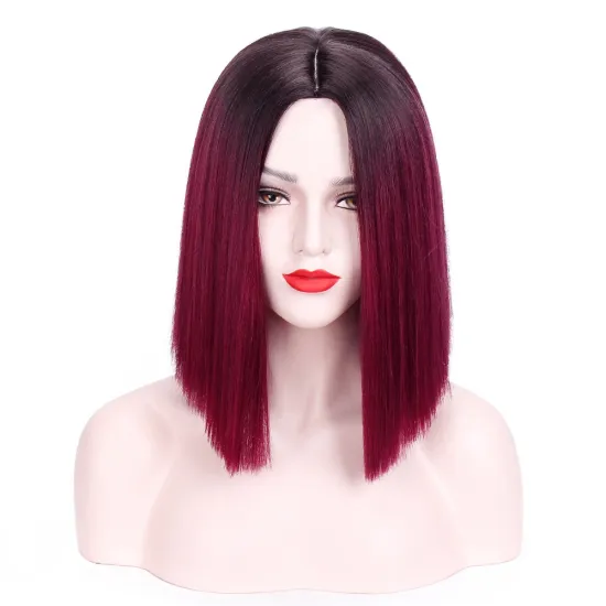 High Quality For Women High Temperature Women Bob Cosplay Colorful Red Ombre Hair Heat Resistant Straight Synthetic Wigs