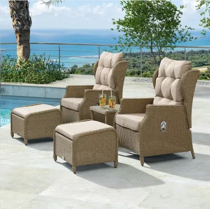 Outdoor Balcony Furniture Set: Rattan Sofa, Chair and Table