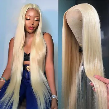 30 Inch 13x4 White Blonde HD Lace Front Remy Human Hair Wig 613 Honey Blonde Straight