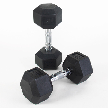 Factory Direct 10kg Black Iron Fitness Gym Weights: Rubber Encased Hex Dumbbells
