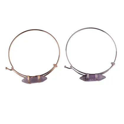 Hexagon Prism Amethyst Natural Gems Bracelet Bangle