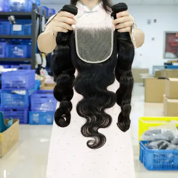 Annione Body Wave Hair Bundles With Closure Brazilian Hair Weave Bundles Natural Human Hair Extensions 2 3 Bundles With Closure