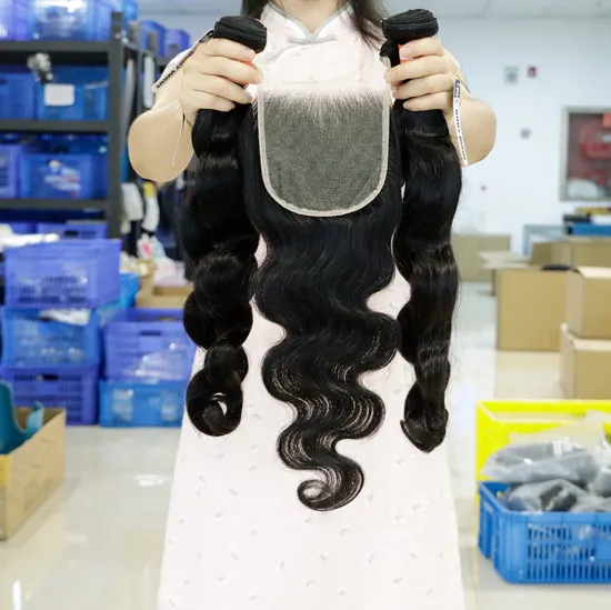 Annione Body Wave Hair Bundles With Closure Brazilian Hair Weave Bundles Natural Human Hair Extensions 2 3 Bundles With Closure