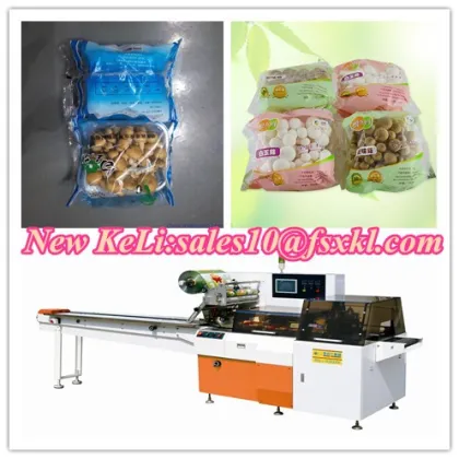 Edible mushrooms in tray reciprocating wrapping machine